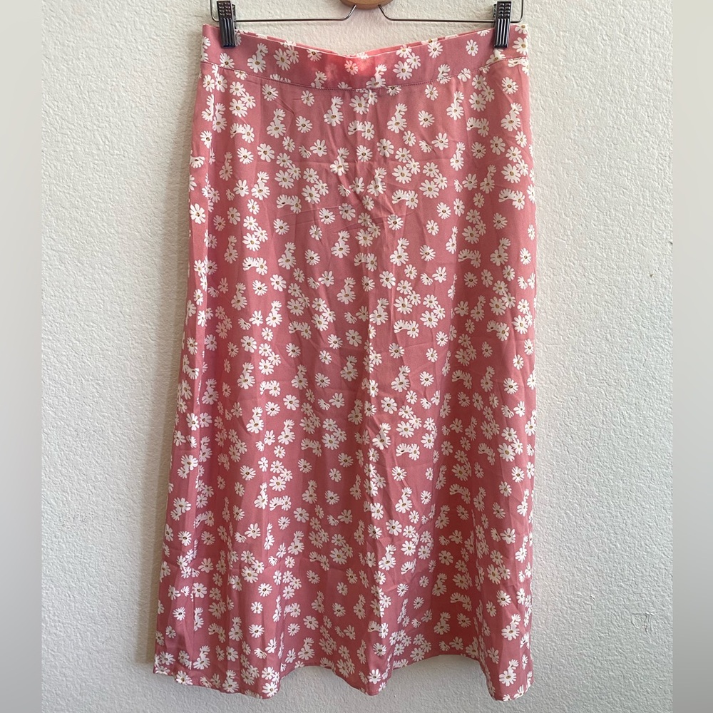 Pink Floral Midi Skirt